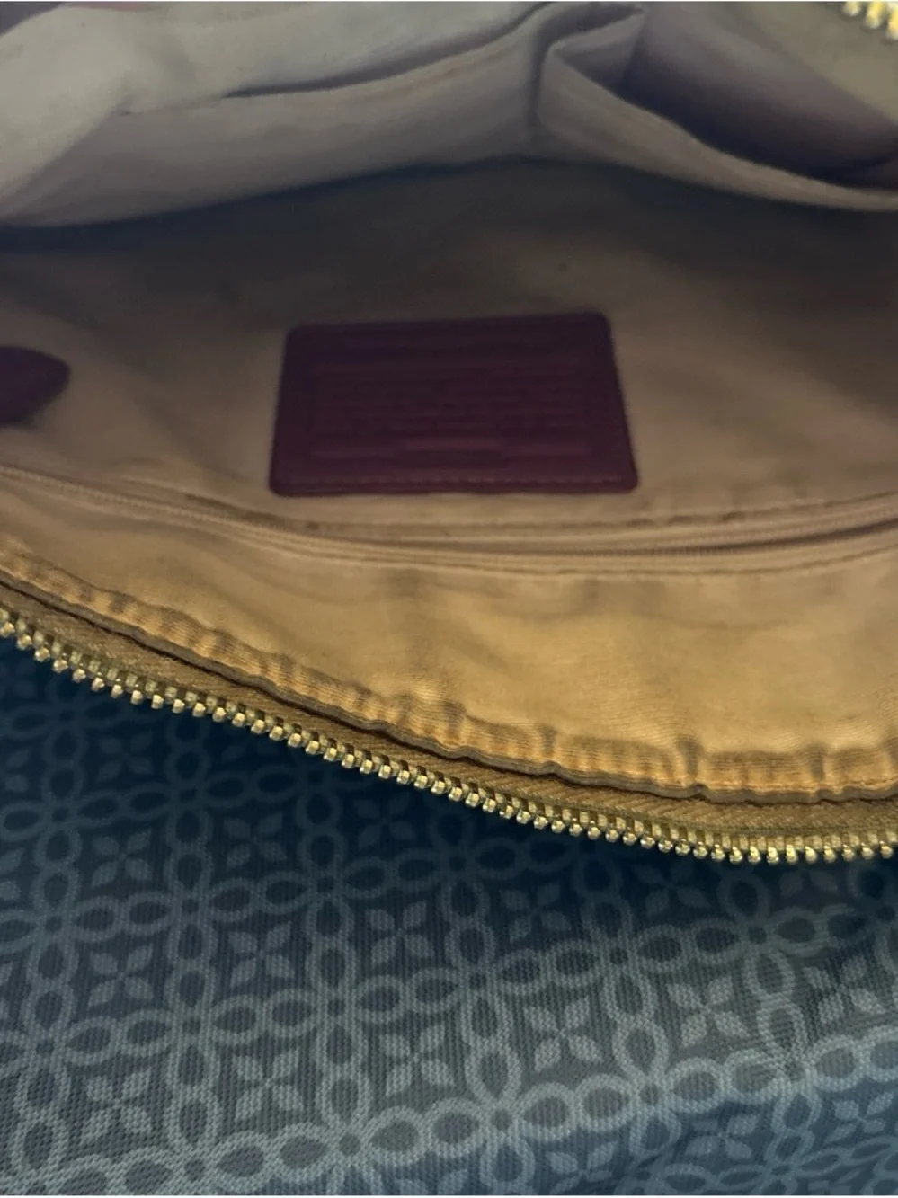 Coach Beige Signature Canvas Shoulder Bag with Pink Trim
